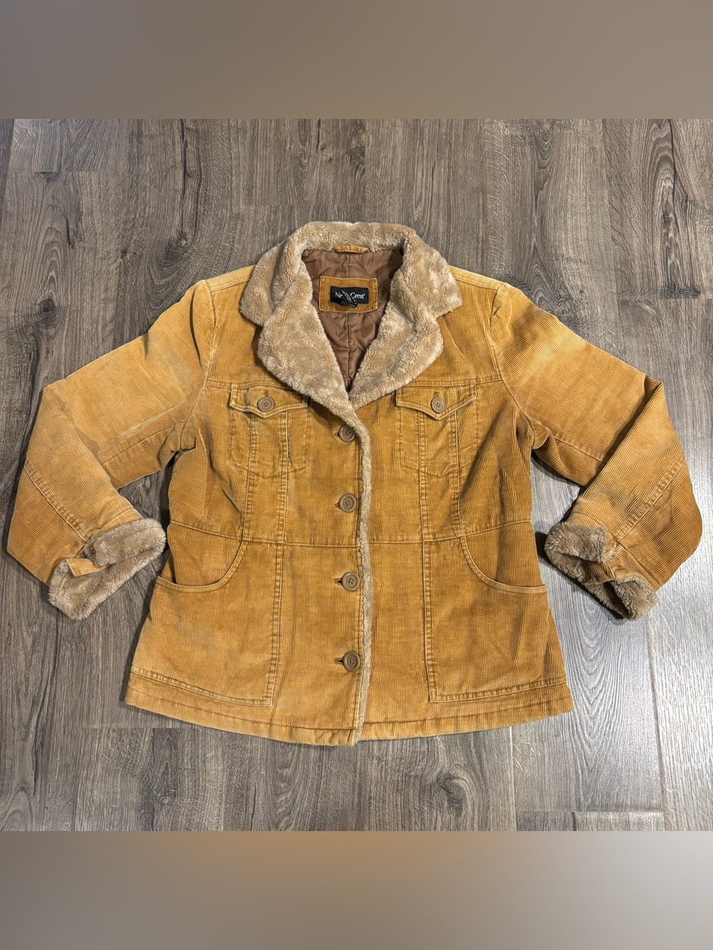 Vintage Y2K NorthCrest Tan Corduroy Jacket w/ Faux Fur Accents Women’s Sz Lrg